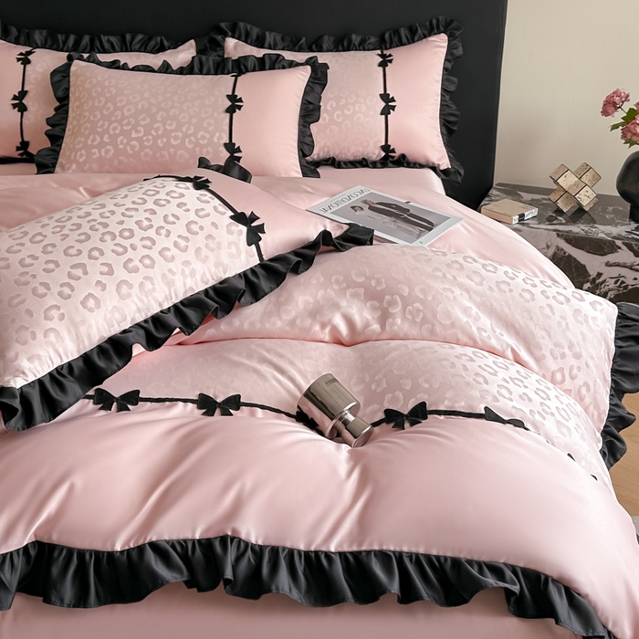 91家纺网 家纺一手货源 找家纺 （总）首尔家纺 2026新款水洗真丝拼接款豹纹提花四件套