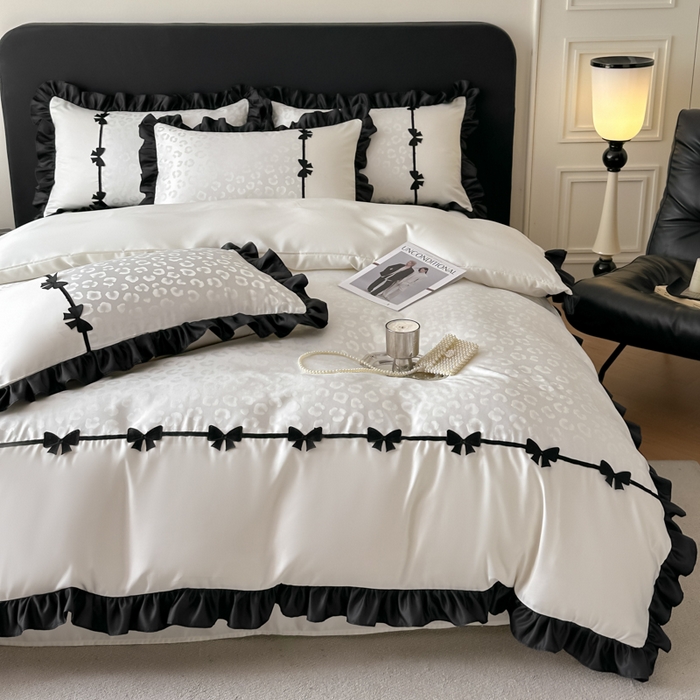 91家纺网 家纺一手货源 找家纺 首尔家纺 2026新款水洗真丝拼接款豹纹提花四件套 豹纹-米白