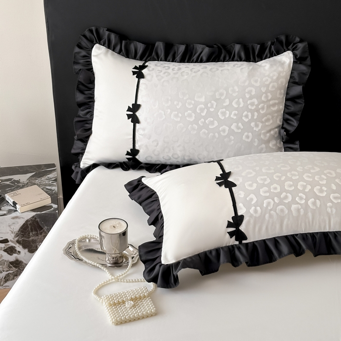 91家纺网 家纺一手货源 找家纺 首尔家纺 2026新款水洗真丝拼接款豹纹提花四件套 豹纹-米白