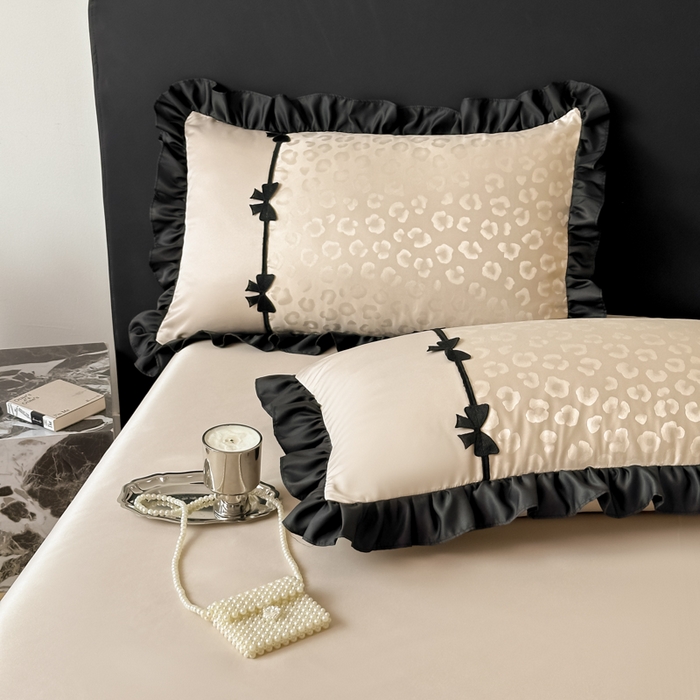 91家纺网 家纺一手货源 找家纺 首尔家纺 2026新款水洗真丝拼接款豹纹提花四件套 豹纹-香槟