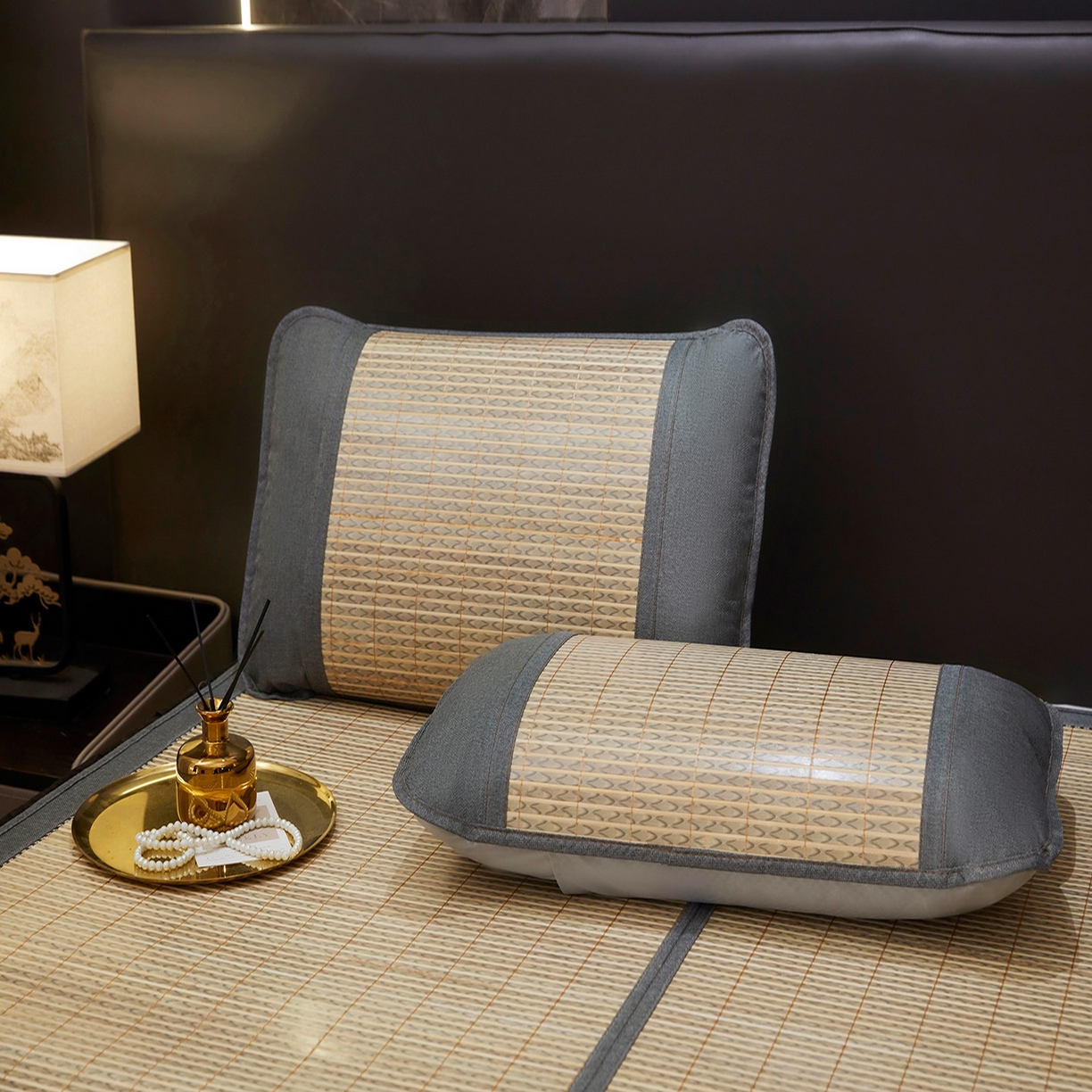 91家纺网 家纺一手货源 找家纺 罗艺轩 2026春夏新款可拆卸床裙凉感竹席凉席席子-竹之韵（控价238/248/258/268起） 竹之韵-灰