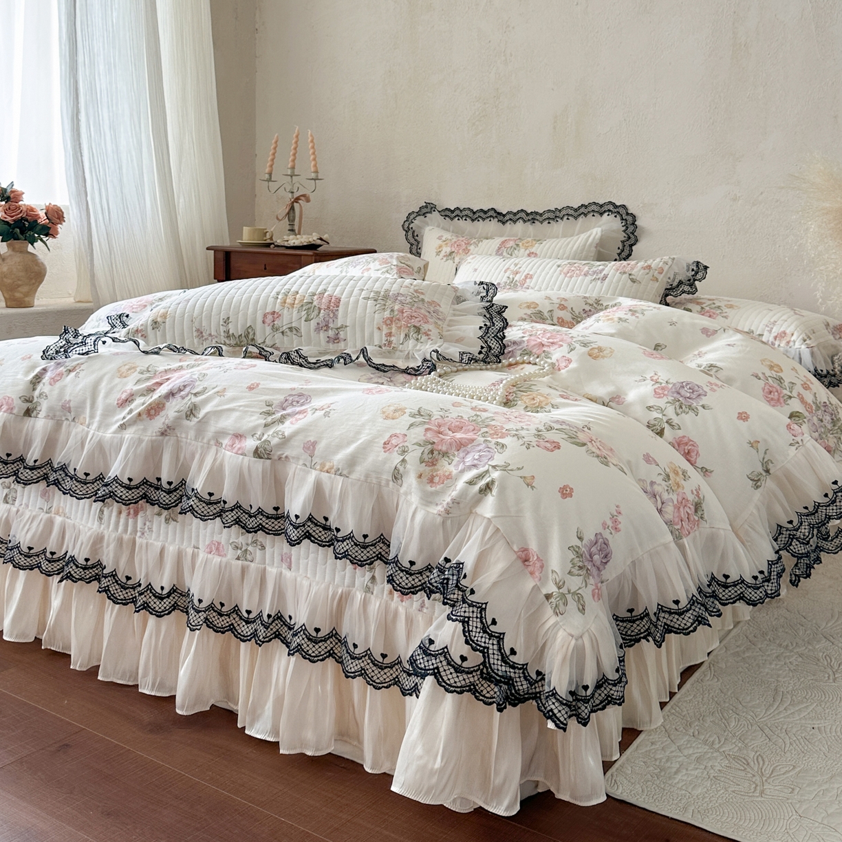 91家纺网 家纺一手货源 找家纺 恋尚 2026春夏新款全棉纯棉印花床盖四件套 四件套控价300起 繁花香颂