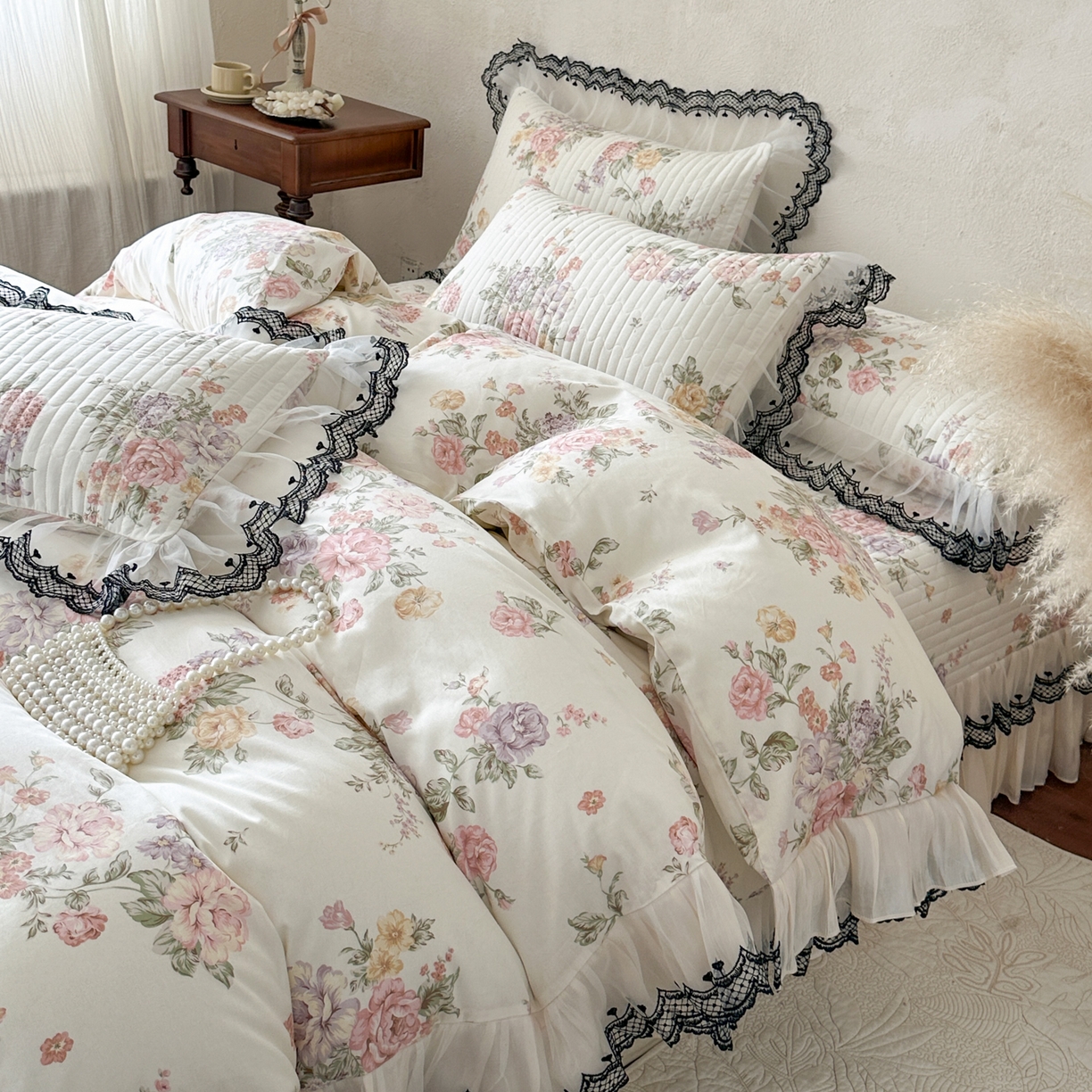 91家纺网 家纺一手货源 找家纺 恋尚 2026春夏新款全棉纯棉印花床盖四件套 四件套控价300起 繁花香颂