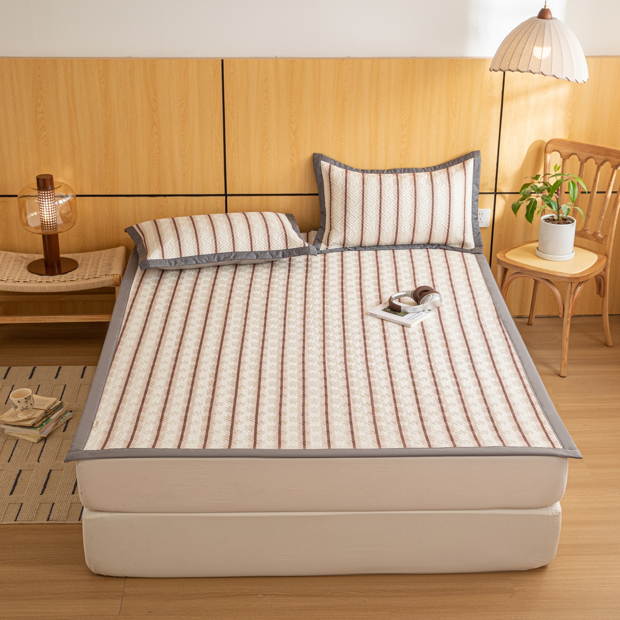 91家纺网 家纺一手货源 找家纺 简宜家居（朝初家纺） 2026新款纯棉老粗布夏季凉席席子 粗条-咖