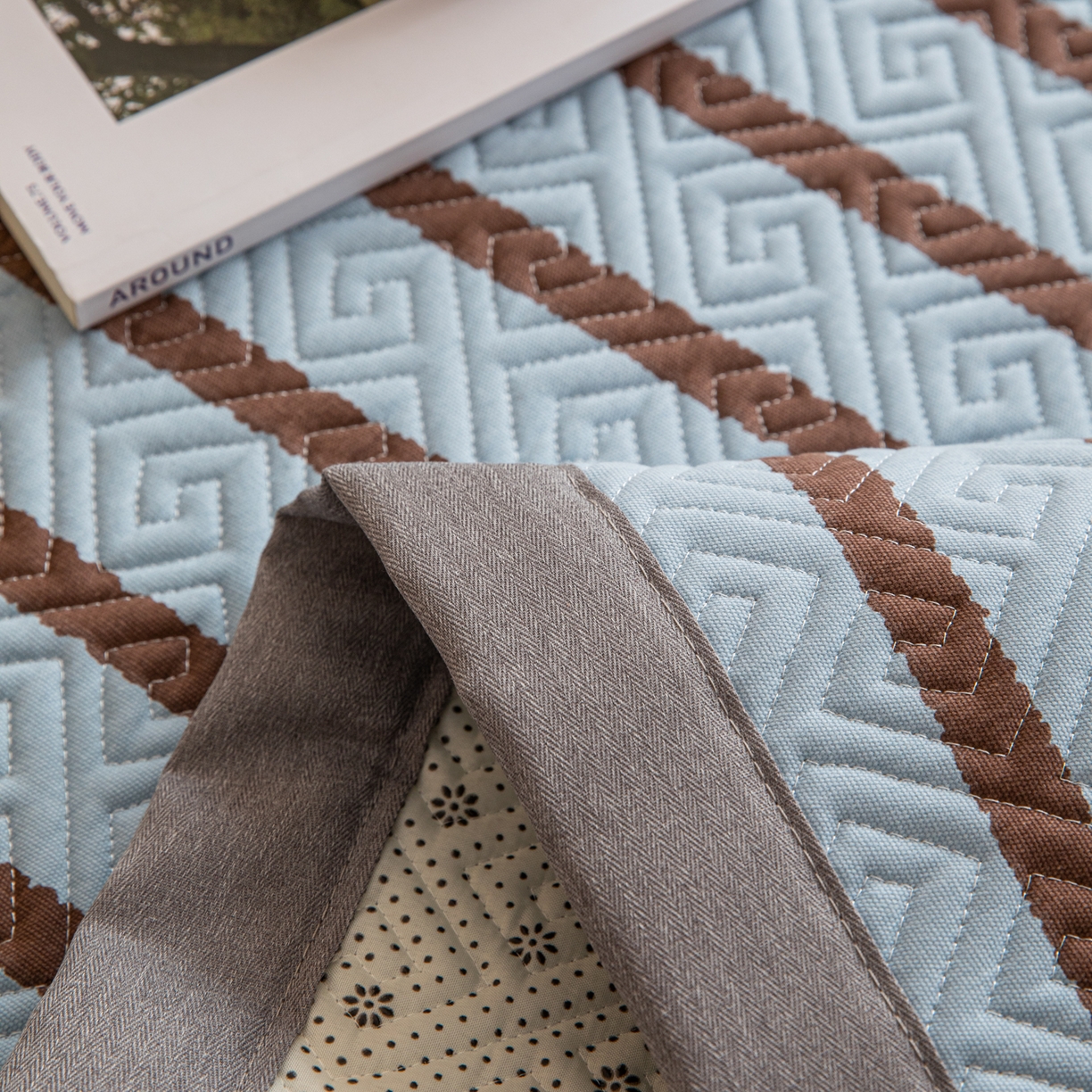 91家纺网 家纺一手货源 找家纺 简宜家居（朝初家纺） 2026新款纯棉老粗布夏季凉席席子 粗条-蓝