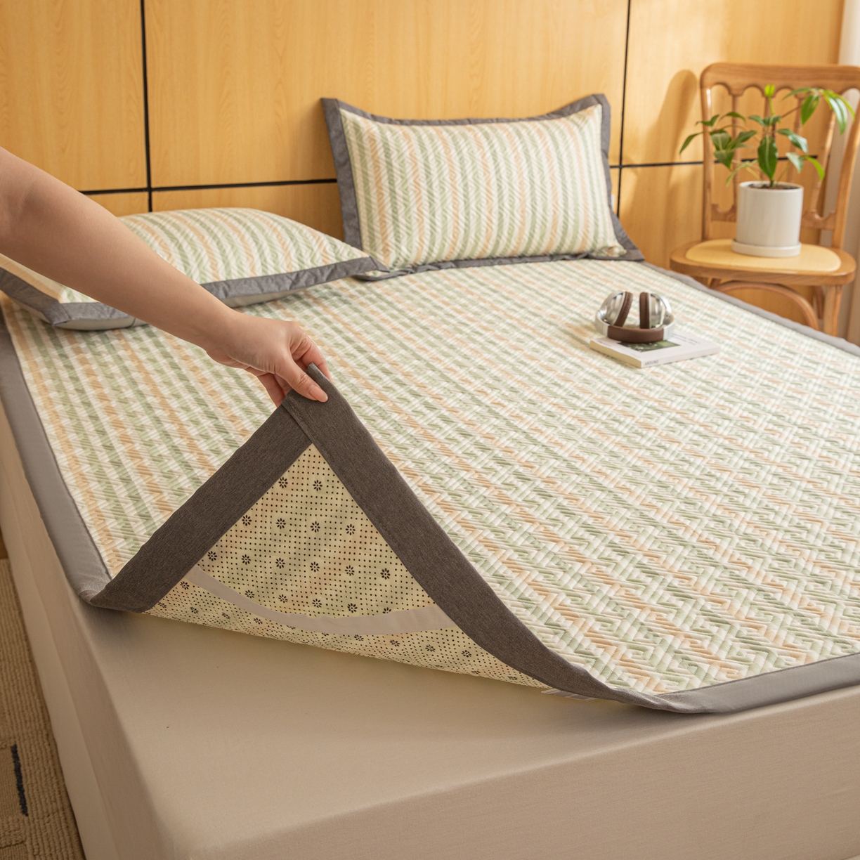 91家纺网 家纺一手货源 找家纺 简宜家居（朝初家纺） 2026新款纯棉老粗布夏季凉席席子 粗条-悠韵