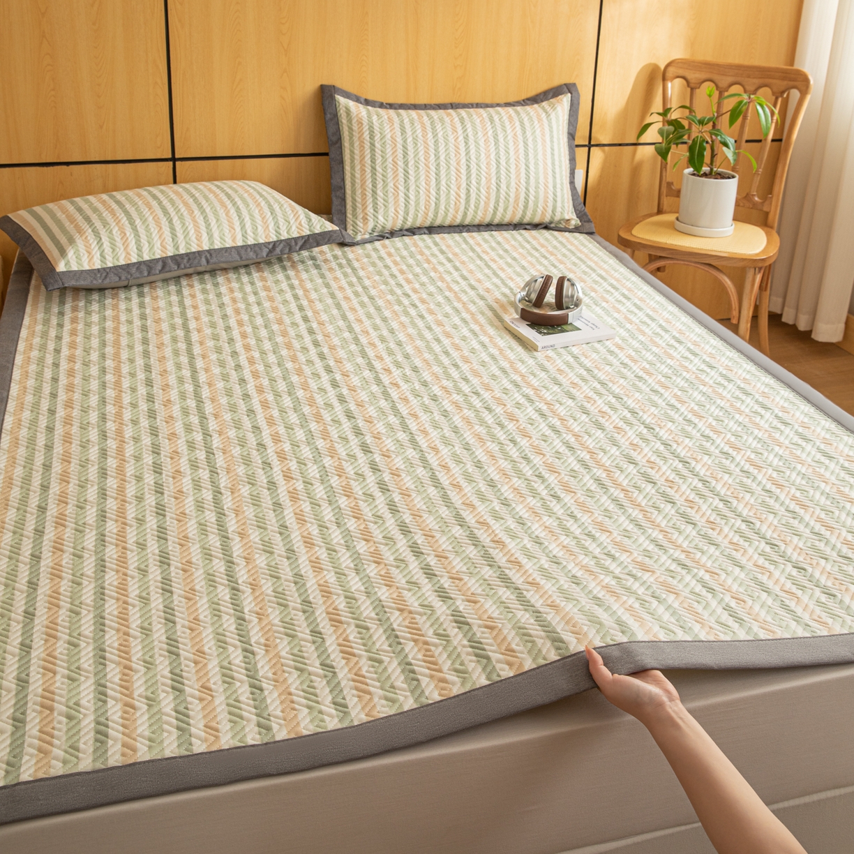 91家纺网 家纺一手货源 找家纺 简宜家居（朝初家纺） 2026新款纯棉老粗布夏季凉席席子 粗条-悠韵