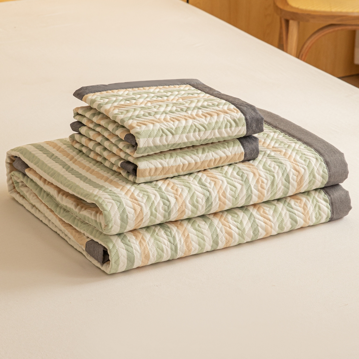 91家纺网 家纺一手货源 找家纺 简宜家居（朝初家纺） 2026新款纯棉老粗布夏季凉席席子 粗条-悠韵