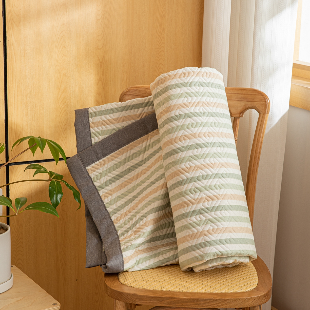 91家纺网 家纺一手货源 找家纺 简宜家居（朝初家纺） 2026新款纯棉老粗布夏季凉席席子 粗条-悠韵