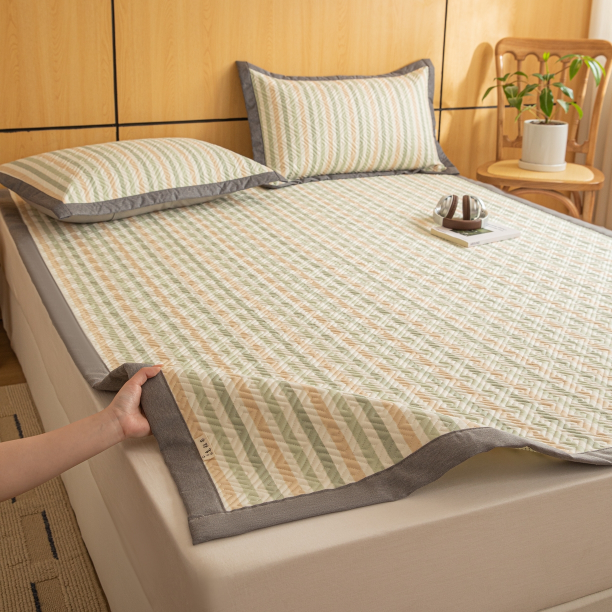 91家纺网 家纺一手货源 找家纺 简宜家居（朝初家纺） 2026新款纯棉老粗布夏季凉席席子 粗条-悠韵