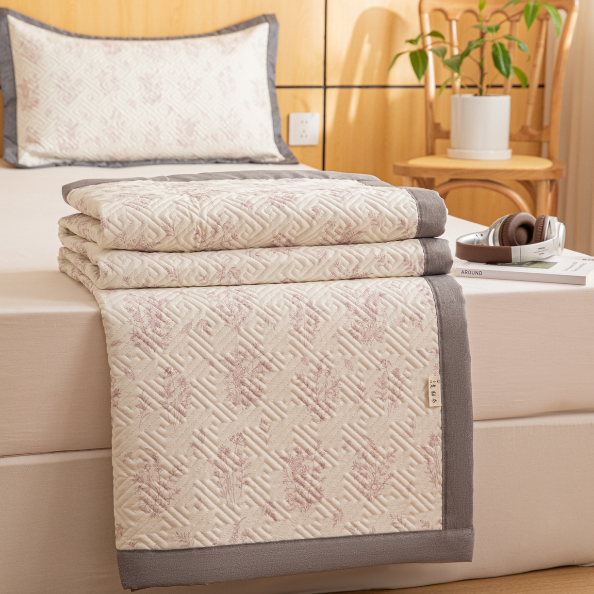 91家纺网 家纺一手货源 找家纺 简宜家居（朝初家纺） 2026新款纯棉老粗布夏季凉席席子 翠影-粉