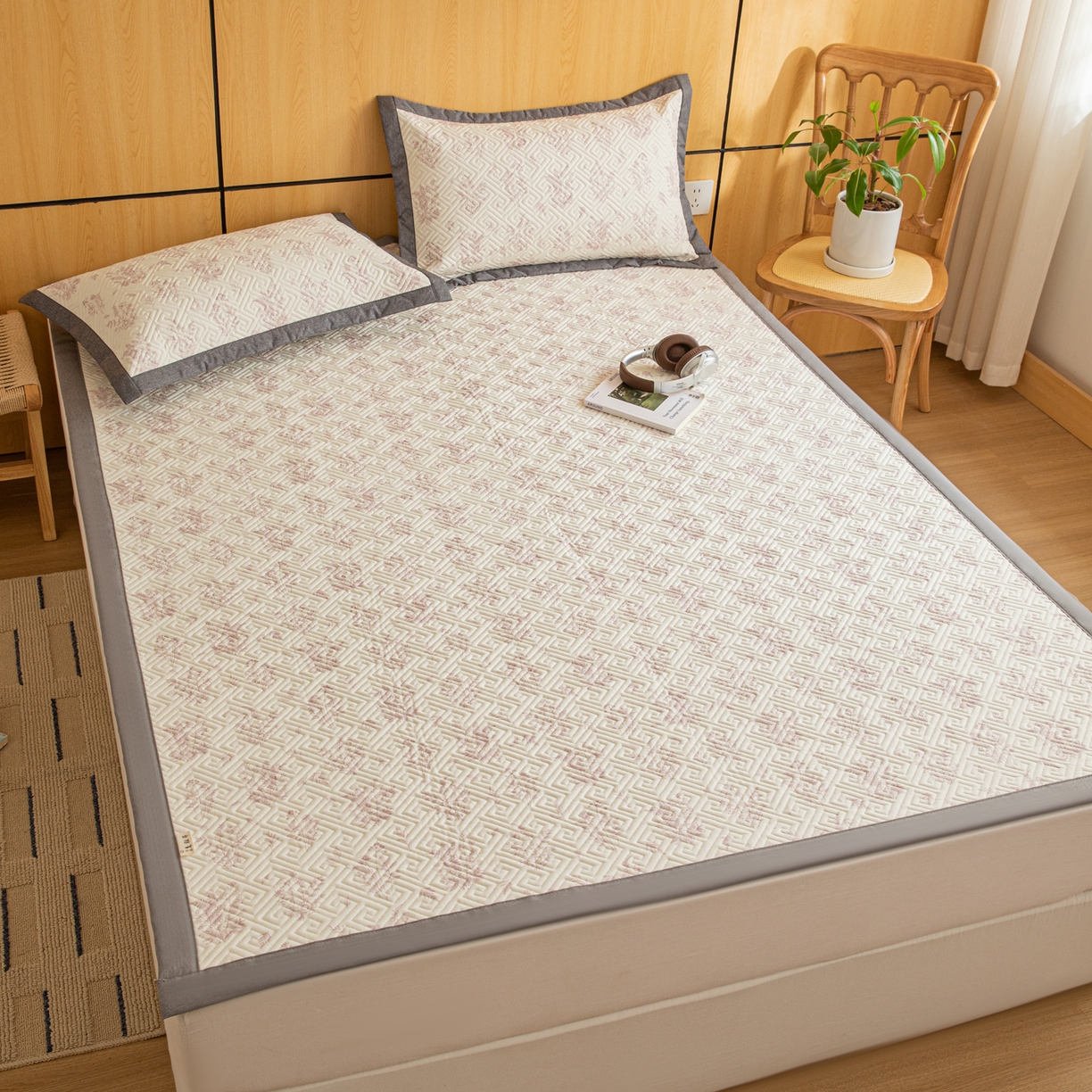 91家纺网 家纺一手货源 找家纺 简宜家居（朝初家纺） 2026新款纯棉老粗布夏季凉席席子 翠影-粉