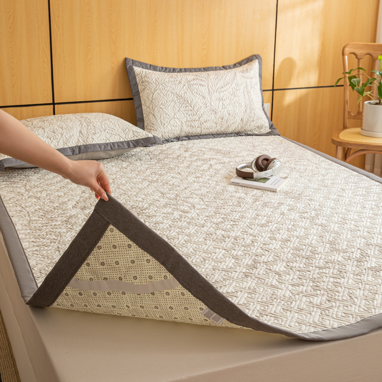 91家纺网 家纺一手货源 找家纺 简宜家居（朝初家纺） 2026新款纯棉老粗布夏季凉席席子 翠影-咖