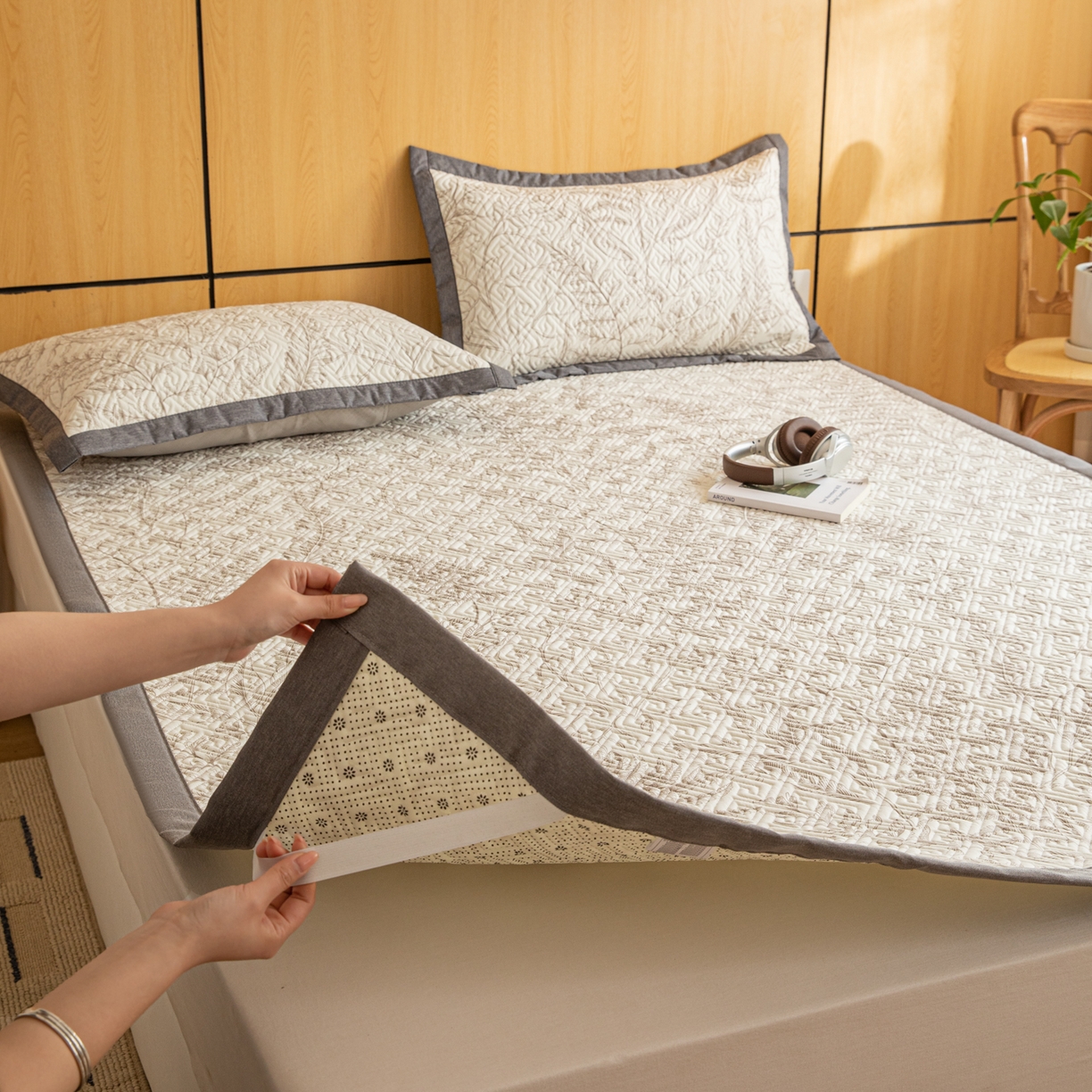 91家纺网 家纺一手货源 找家纺 简宜家居（朝初家纺） 2026新款纯棉老粗布夏季凉席席子 翠影-咖