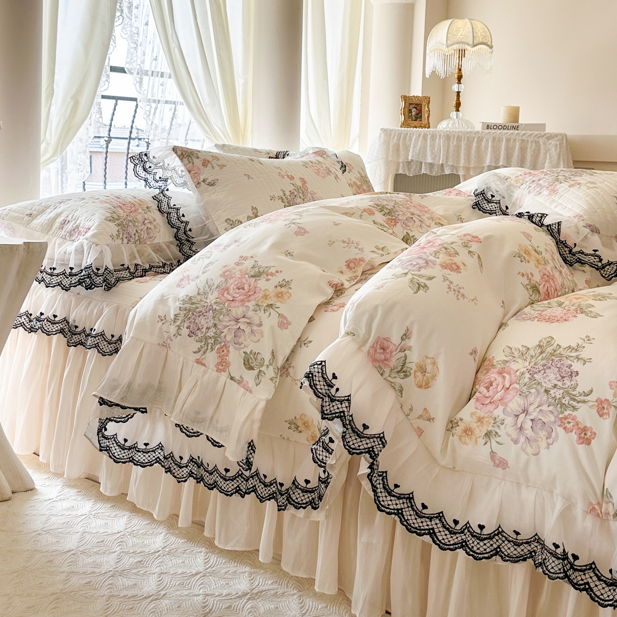 91家纺网 家纺一手货源 找家纺 （总）恋尚 2026春夏新款全棉纯棉印花床裙四件套 床裙四件控价270起