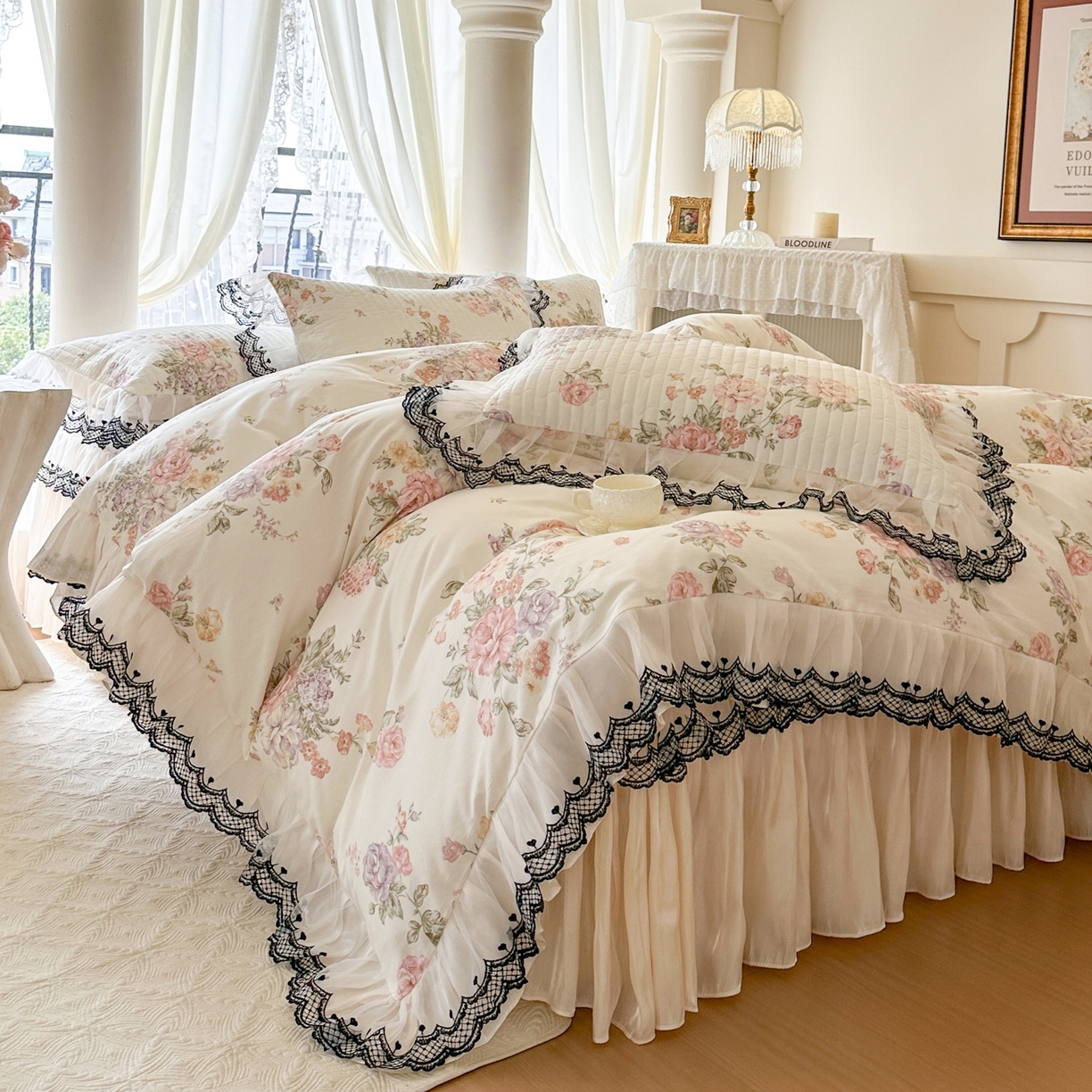 91家纺网 家纺一手货源 找家纺 （总）恋尚 2026春夏新款全棉纯棉印花床裙四件套 床裙四件控价270起