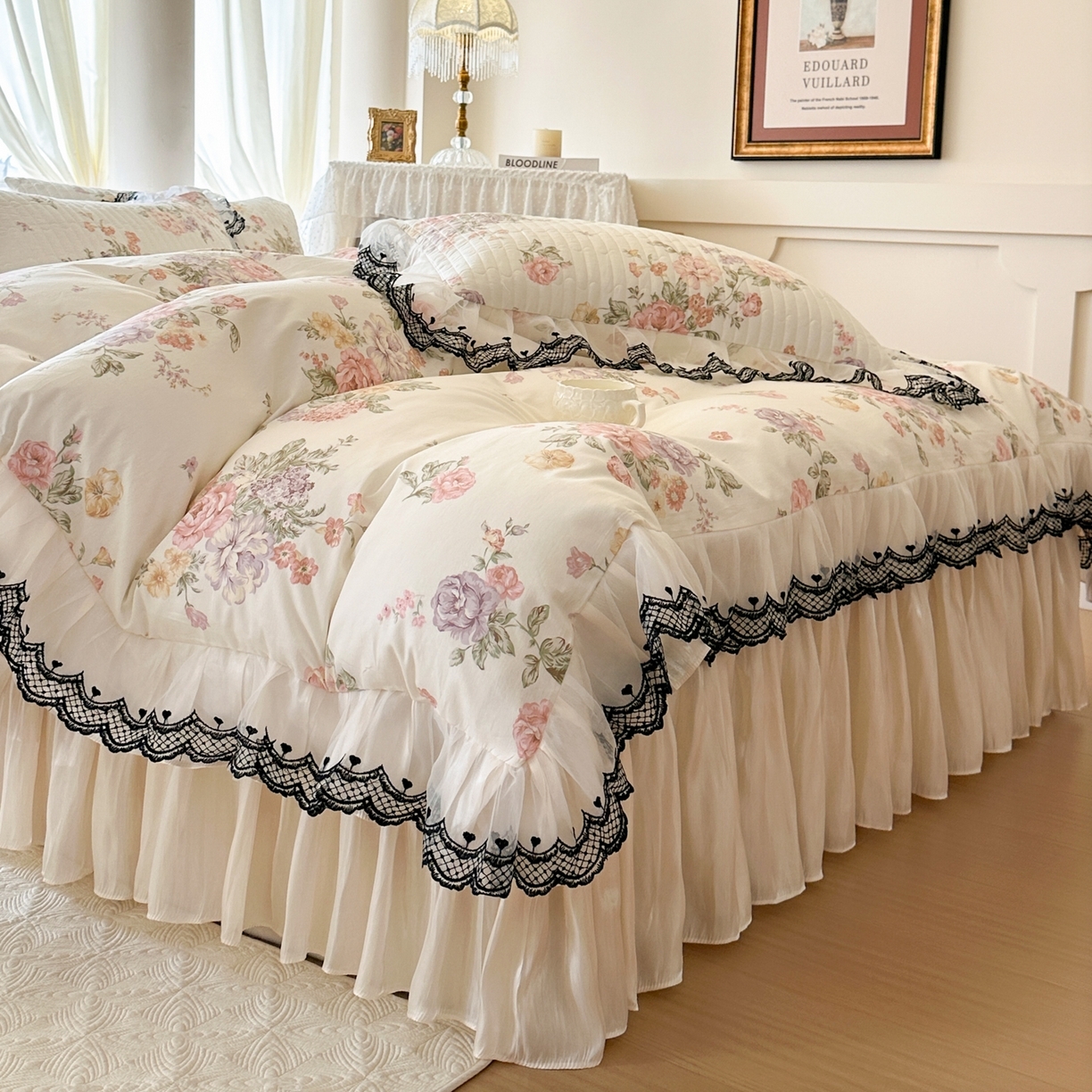 91家纺网 家纺一手货源 找家纺 （总）恋尚 2026春夏新款全棉纯棉印花床裙四件套 床裙四件控价270起