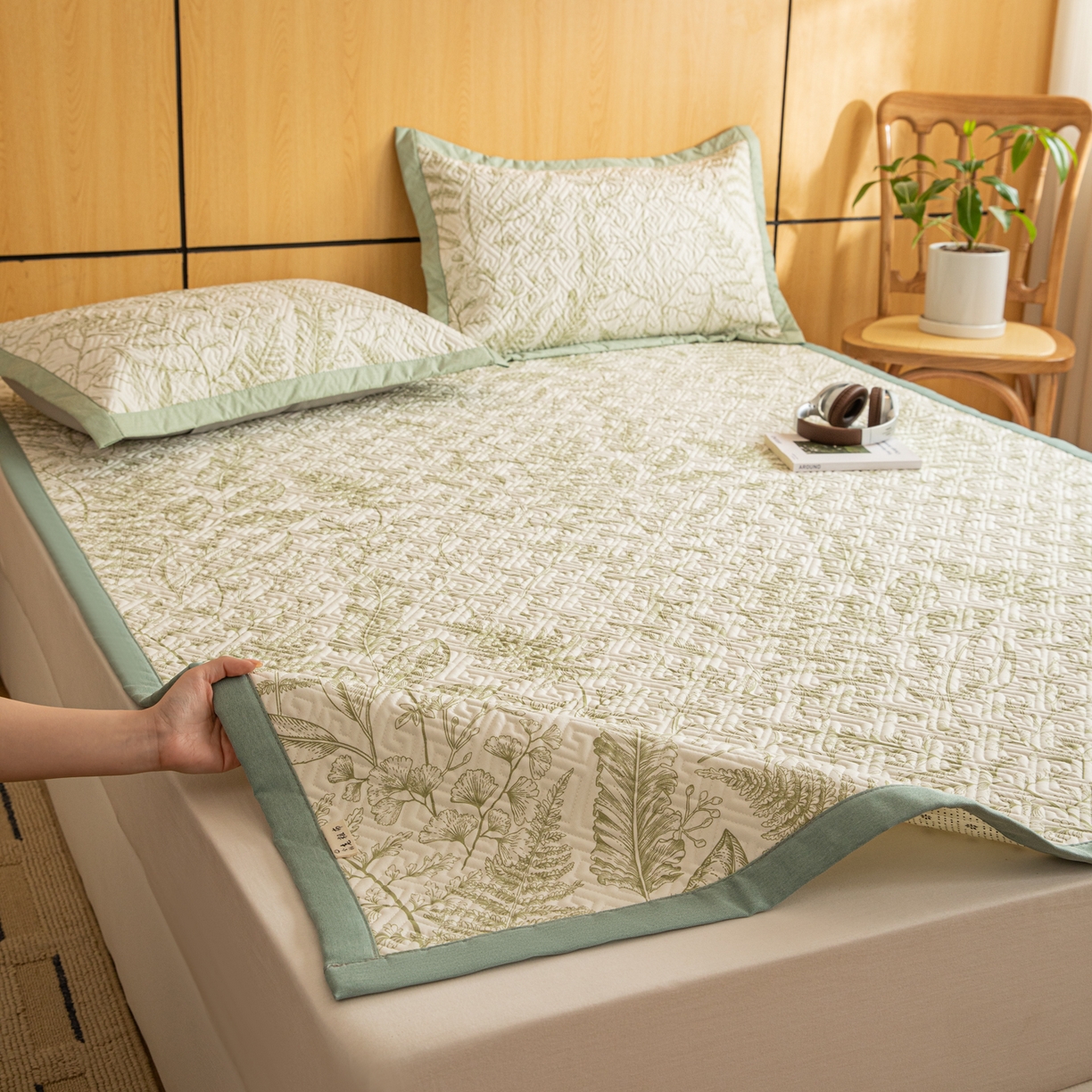 91家纺网 家纺一手货源 找家纺 简宜家居（朝初家纺） 2026新款纯棉老粗布夏季凉席席子 翠影-绿