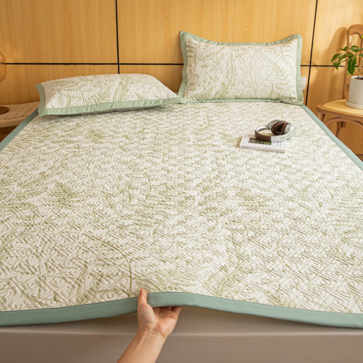 91家纺网 家纺一手货源 找家纺 简宜家居（朝初家纺） 2026新款纯棉老粗布夏季凉席席子 翠影-绿