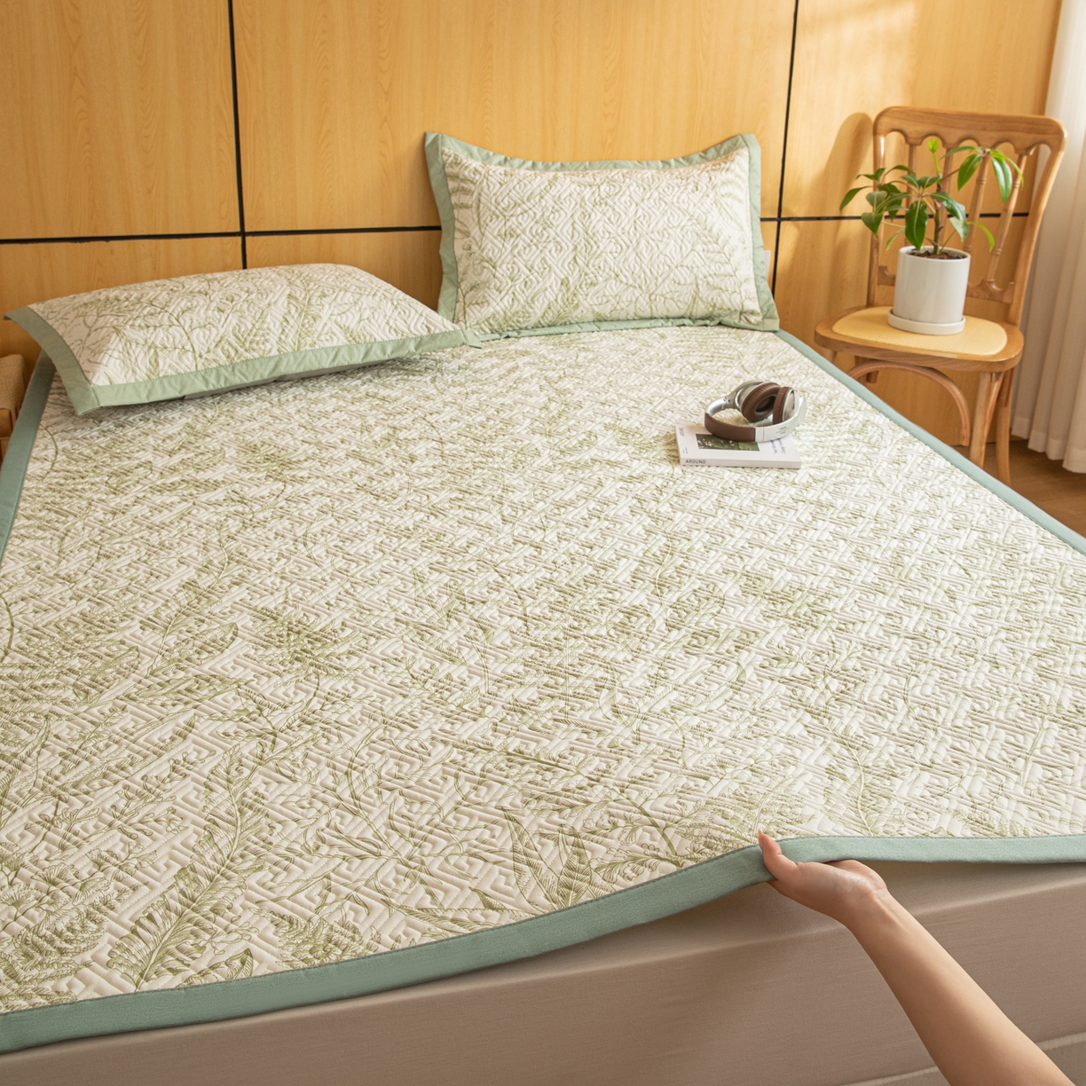 91家纺网 家纺一手货源 找家纺 简宜家居（朝初家纺） 2026新款纯棉老粗布夏季凉席席子 翠影-绿