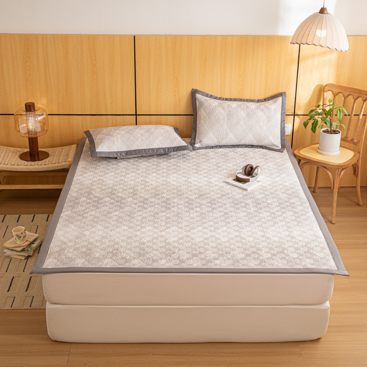 91家纺网 家纺一手货源 找家纺 简宜家居（朝初家纺） 2026新款纯棉老粗布夏季凉席席子 肌理灰