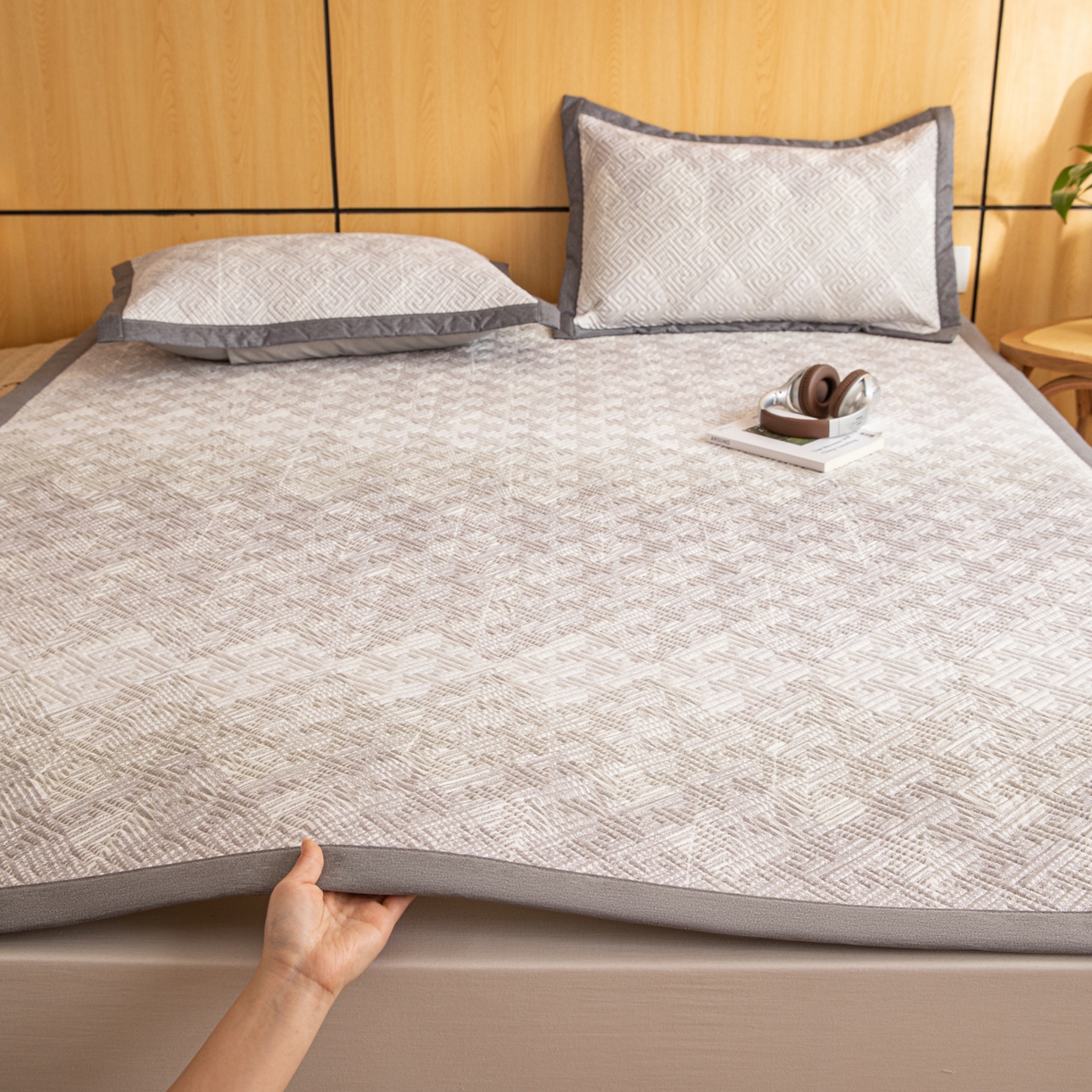 91家纺网 家纺一手货源 找家纺 简宜家居（朝初家纺） 2026新款纯棉老粗布夏季凉席席子 肌理灰