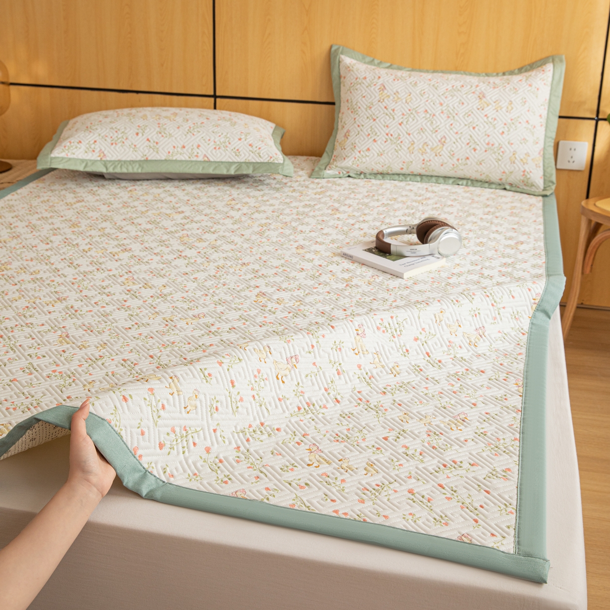 简宜家居（朝初家纺） 2026新款纯棉老粗布夏季凉席席子 绿萝鸭鸭