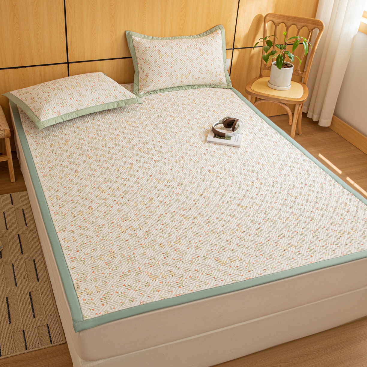 91家纺网 家纺一手货源 找家纺 简宜家居（朝初家纺） 2026新款纯棉老粗布夏季凉席席子 绿萝鸭鸭