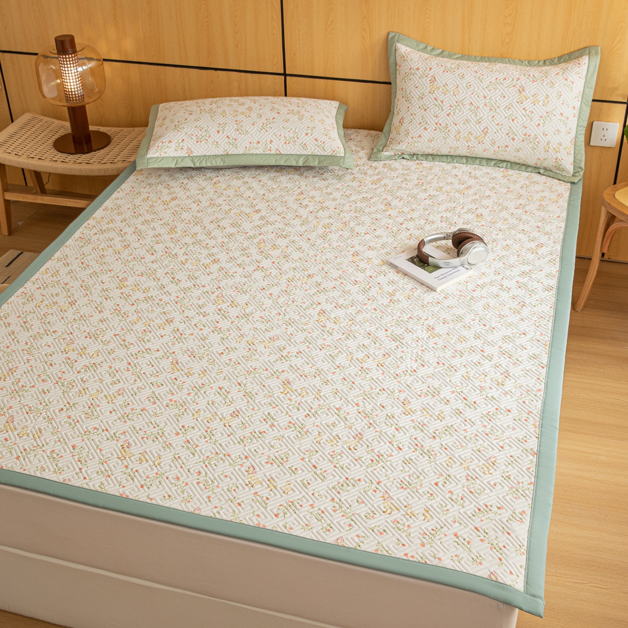 91家纺网 家纺一手货源 找家纺 简宜家居（朝初家纺） 2026新款纯棉老粗布夏季凉席席子 绿萝鸭鸭