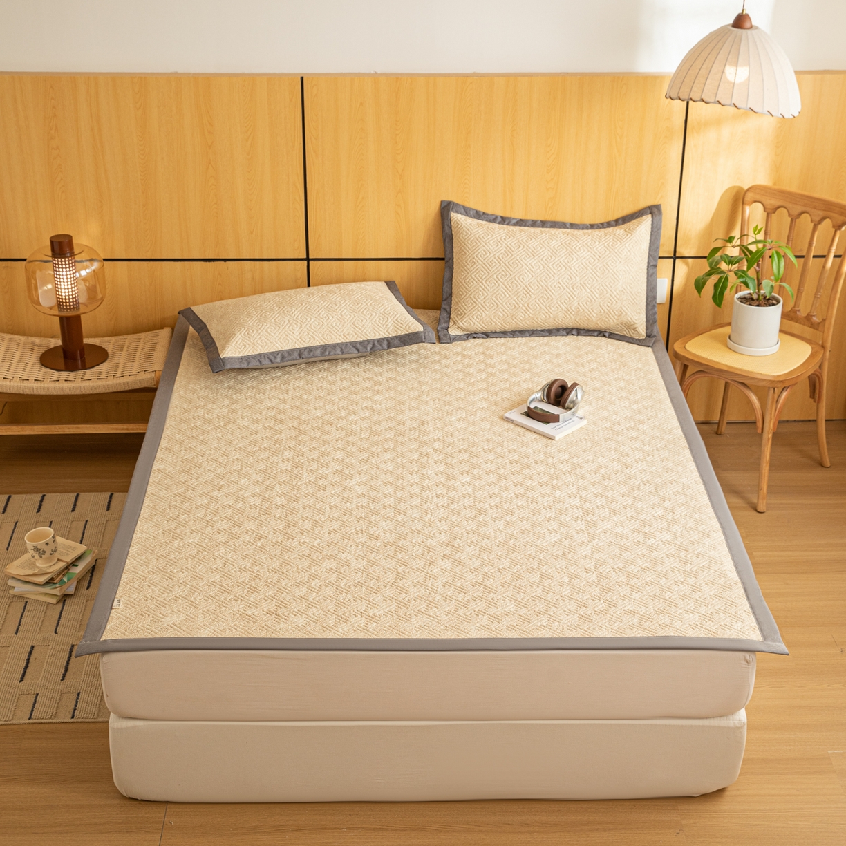 91家纺网 家纺一手货源 找家纺 简宜家居（朝初家纺） 2026新款纯棉老粗布夏季凉席席子 瑞彩-黄