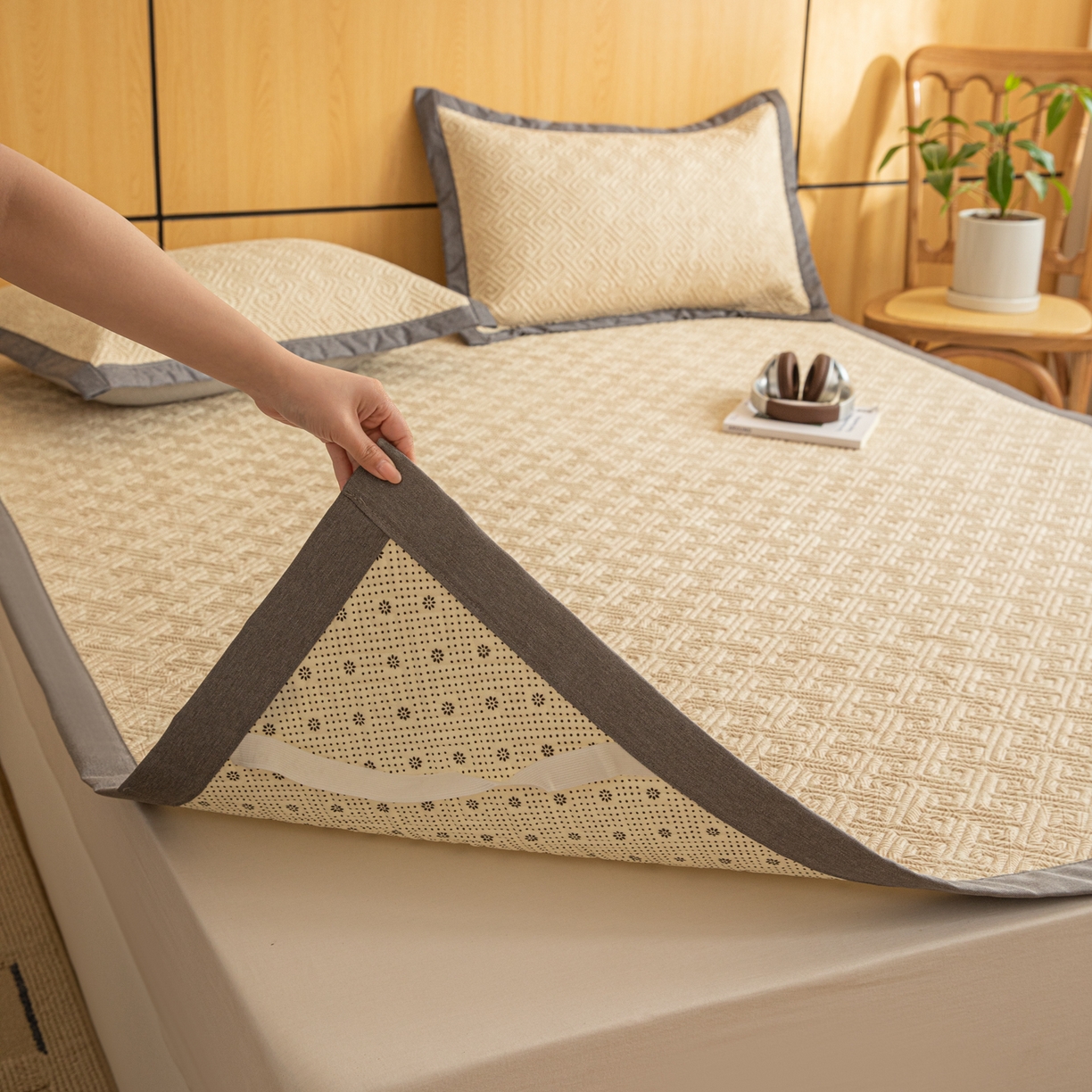 91家纺网 家纺一手货源 找家纺 简宜家居（朝初家纺） 2026新款纯棉老粗布夏季凉席席子 瑞彩-黄