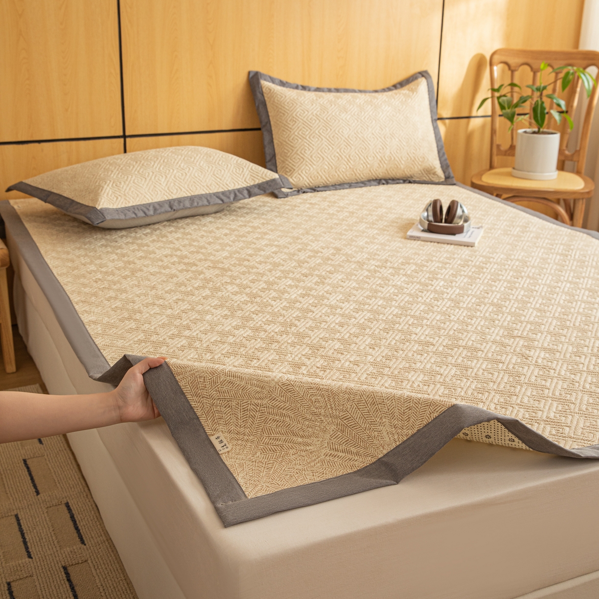 91家纺网 家纺一手货源 找家纺 简宜家居（朝初家纺） 2026新款纯棉老粗布夏季凉席席子 瑞彩-黄