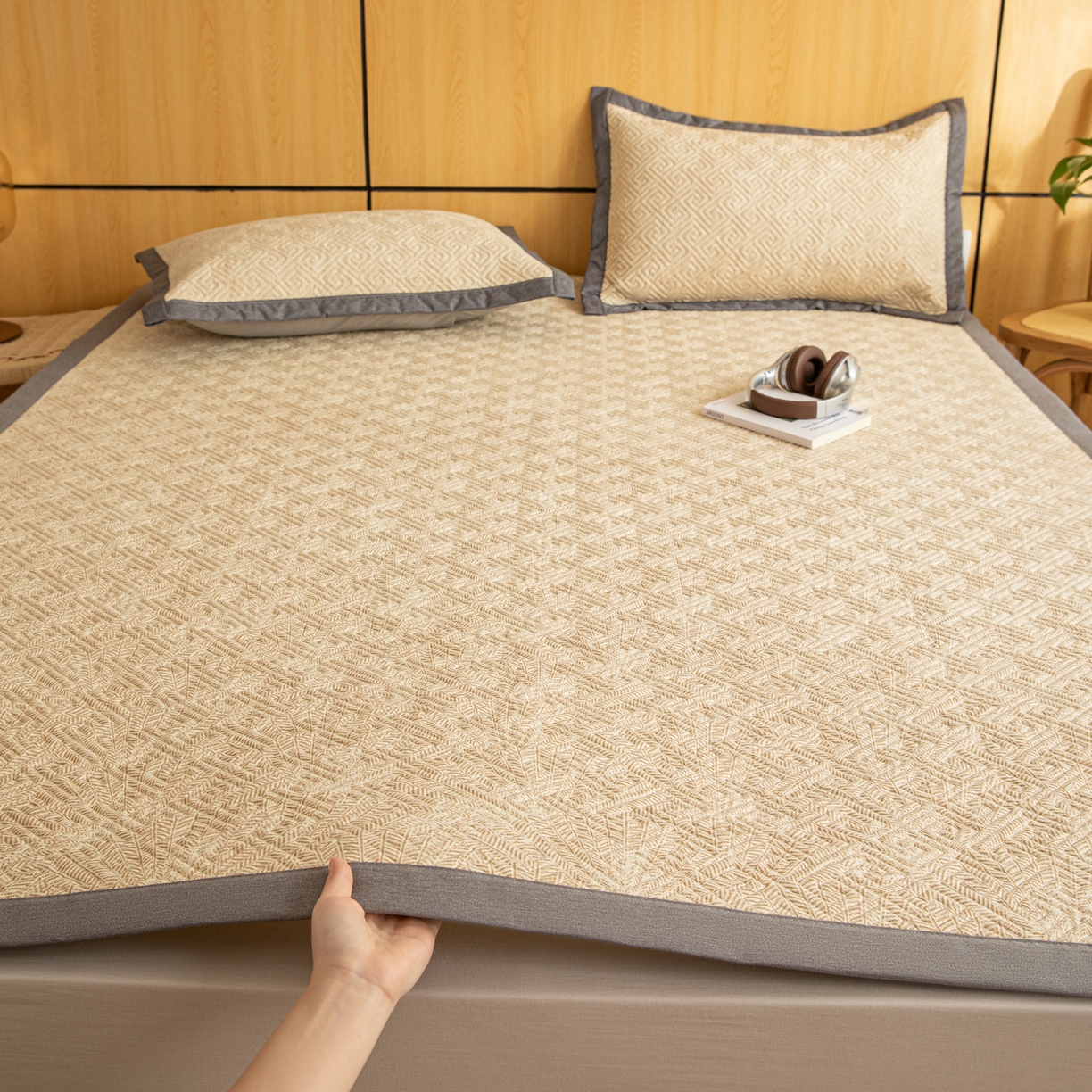 91家纺网 家纺一手货源 找家纺 简宜家居（朝初家纺） 2026新款纯棉老粗布夏季凉席席子 瑞彩-黄