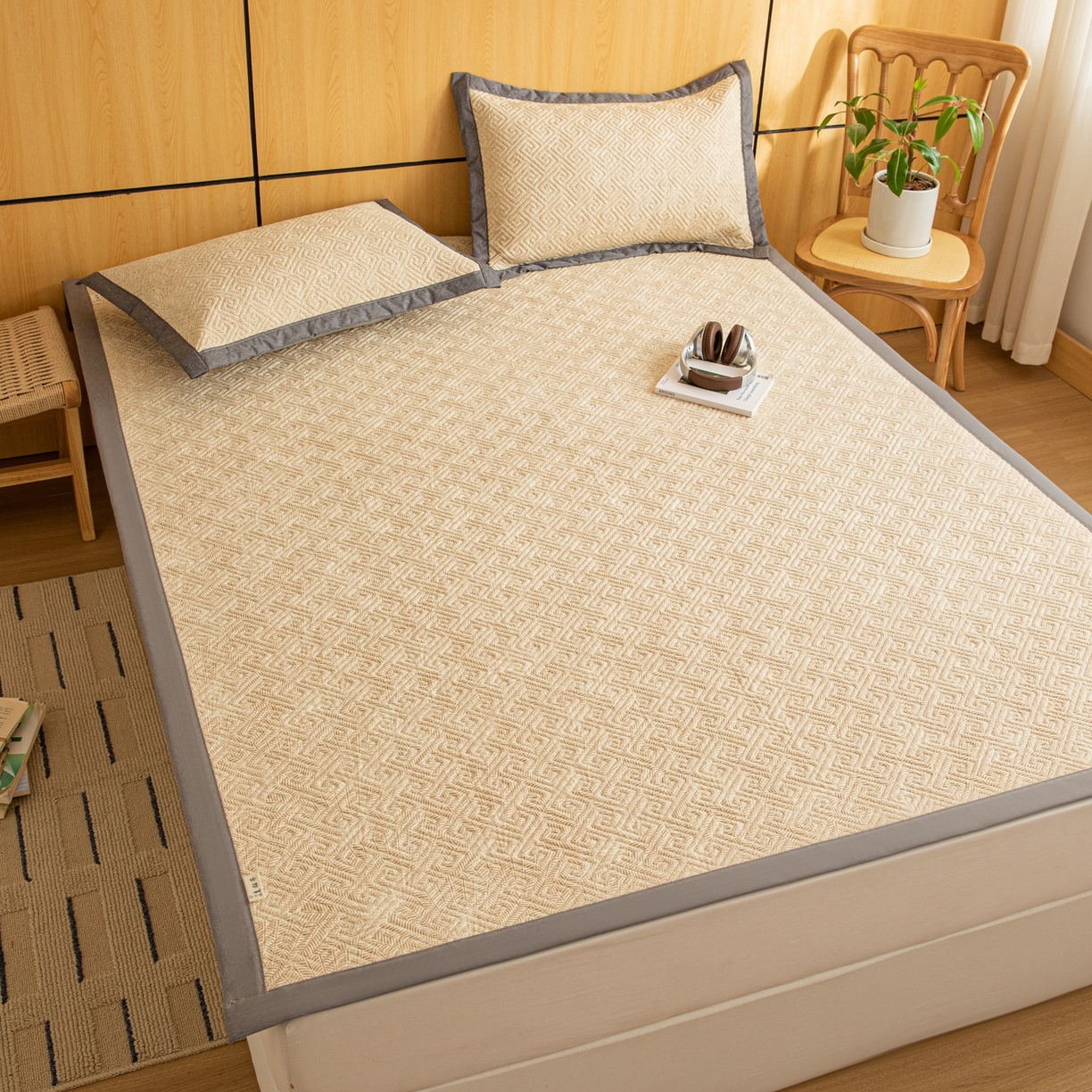 91家纺网 家纺一手货源 找家纺 简宜家居（朝初家纺） 2026新款纯棉老粗布夏季凉席席子 瑞彩-黄