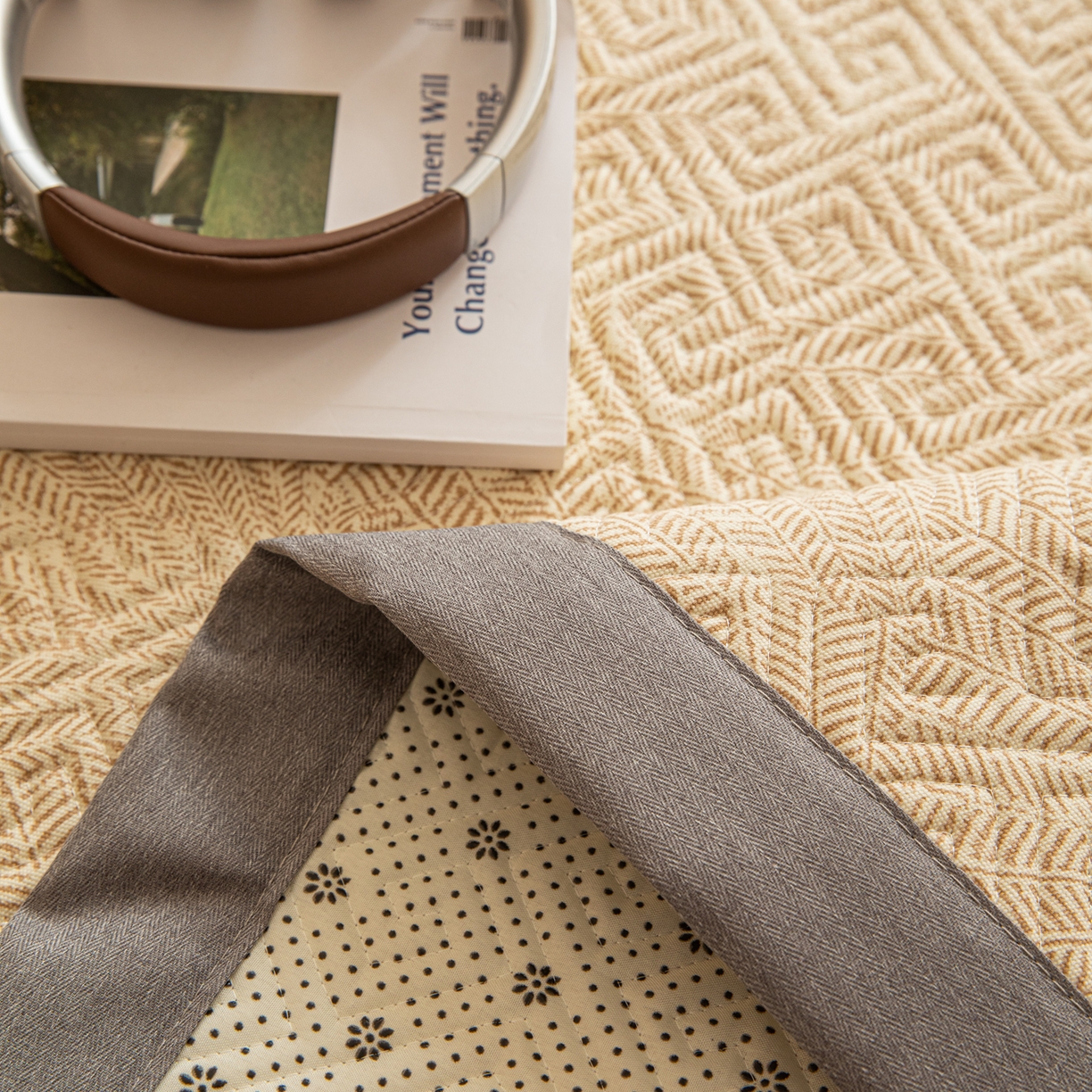 91家纺网 家纺一手货源 找家纺 简宜家居（朝初家纺） 2026新款纯棉老粗布夏季凉席席子 瑞彩-黄