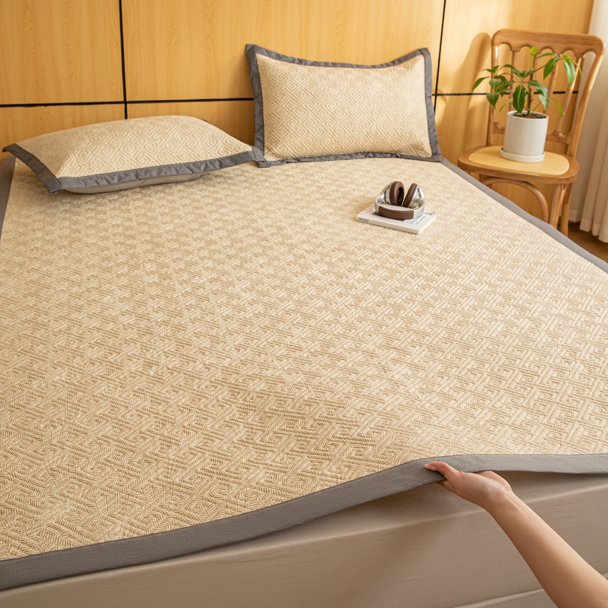 91家纺网 家纺一手货源 找家纺 简宜家居（朝初家纺） 2026新款纯棉老粗布夏季凉席席子 瑞彩-黄