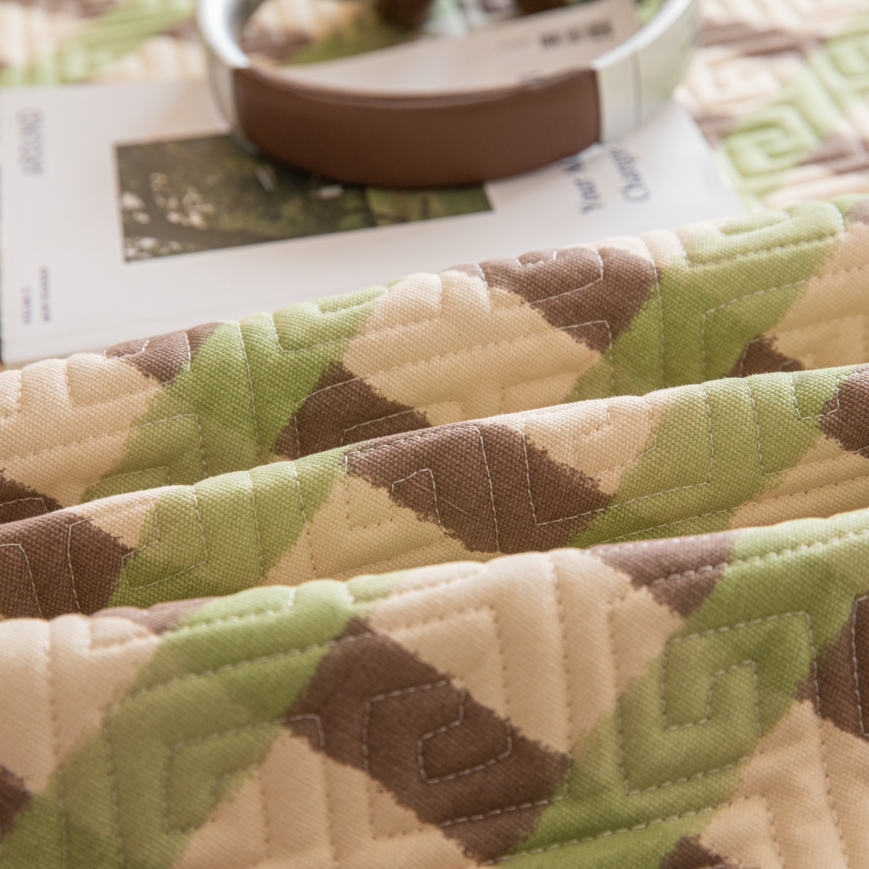 91家纺网 家纺一手货源 找家纺 简宜家居（朝初家纺） 2026新款纯棉老粗布夏季凉席席子 雾绿格