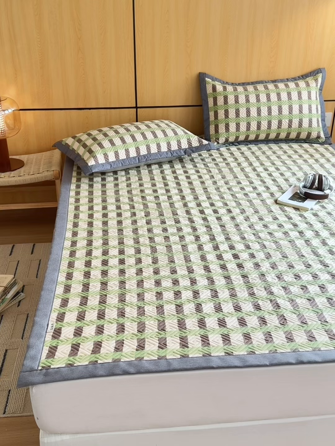 91家纺网 家纺一手货源 找家纺 简宜家居（朝初家纺） 2026新款纯棉老粗布夏季凉席席子 雾绿格