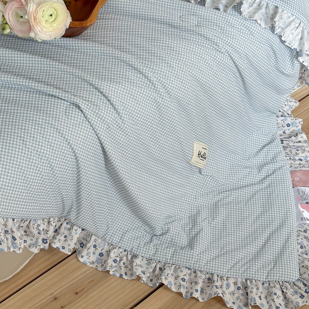 91家纺网 家纺一手货源 找家纺 RYB红黄兰 2026新款ins风夏被A类冰皮凉感夏凉被花边空调被 蓝小格