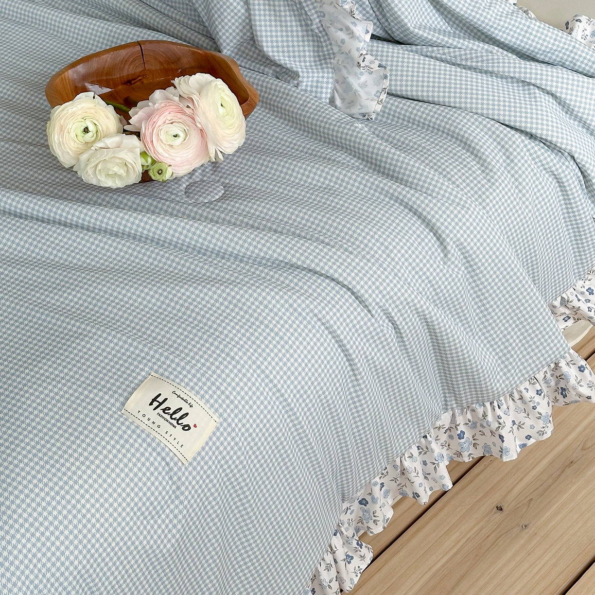 91家纺网 家纺一手货源 找家纺 RYB红黄兰 2026新款ins风夏被A类冰皮凉感夏凉被花边空调被 蓝小格