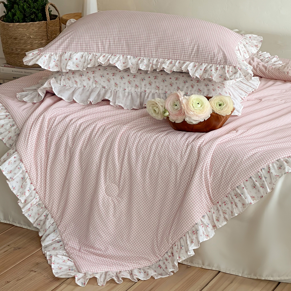 91家纺网 家纺一手货源 找家纺 RYB红黄兰 2026新款ins风夏被A类冰皮凉感夏凉被花边空调被 粉小格