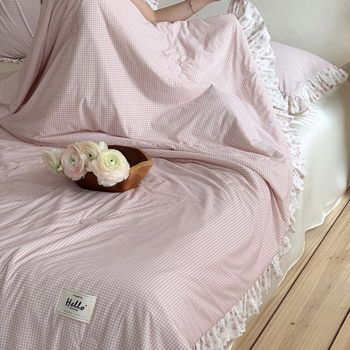 91家纺网 家纺一手货源 找家纺 RYB红黄兰 2026新款ins风夏被A类冰皮凉感夏凉被花边空调被 粉小格