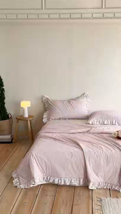 91家纺网 家纺一手货源 找家纺 RYB红黄兰 2026新款ins风夏被A类冰皮凉感夏凉被花边空调被 粉小格