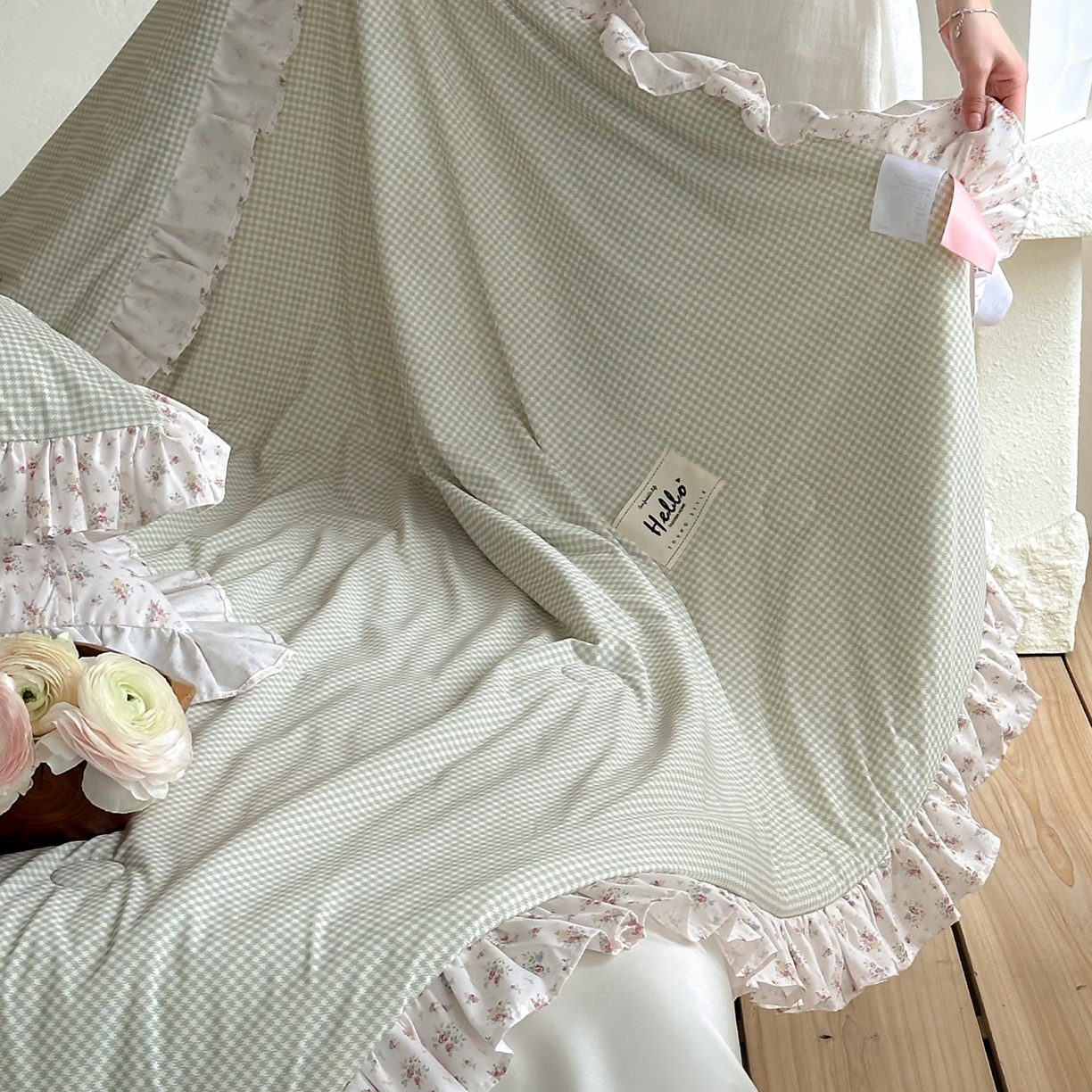 91家纺网 家纺一手货源 找家纺 RYB红黄兰 2026新款ins风夏被A类冰皮凉感夏凉被花边空调被 绿小格