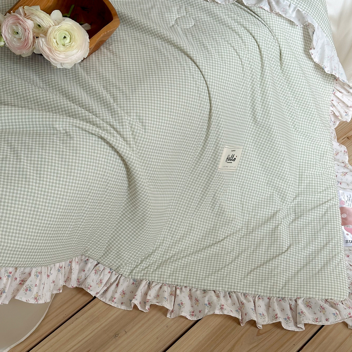 91家纺网 家纺一手货源 找家纺 RYB红黄兰 2026新款ins风夏被A类冰皮凉感夏凉被花边空调被 绿小格