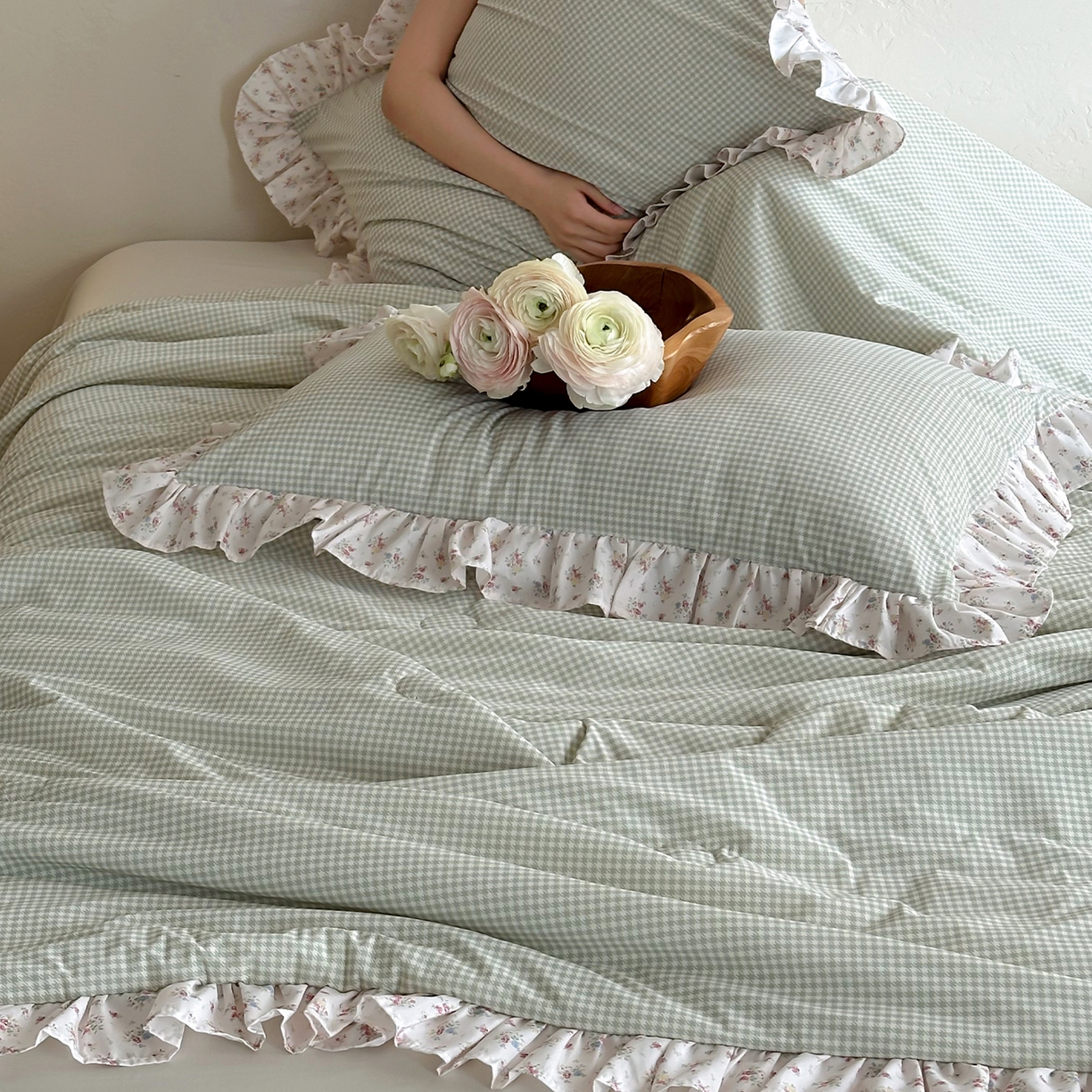 91家纺网 家纺一手货源 找家纺 RYB红黄兰 2026新款ins风夏被A类冰皮凉感夏凉被花边空调被 绿小格