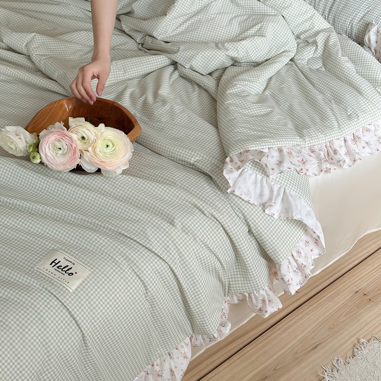 91家纺网 家纺一手货源 找家纺 RYB红黄兰 2026新款ins风夏被A类冰皮凉感夏凉被花边空调被 绿小格