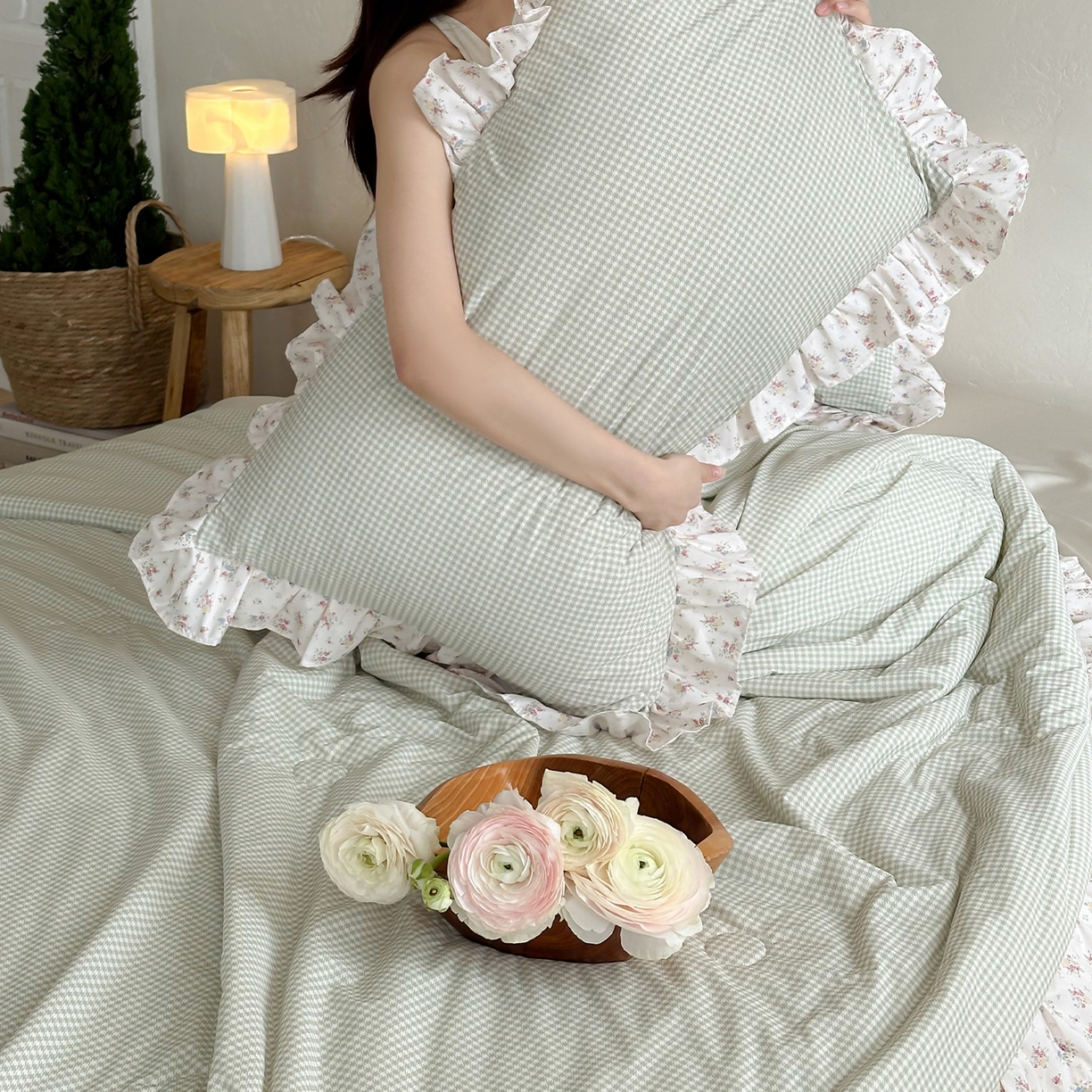 91家纺网 家纺一手货源 找家纺 RYB红黄兰 2026新款ins风夏被A类冰皮凉感夏凉被花边空调被 绿小格