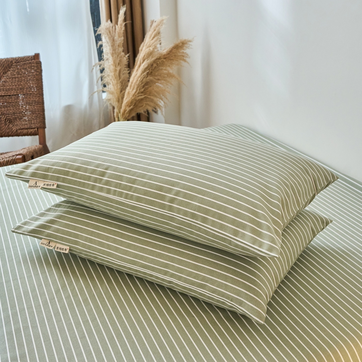 91家纺网 家纺一手货源 找家纺 春皖家纺 2026新款全棉老粗布普通款单枕套枕套单件 细川-绿