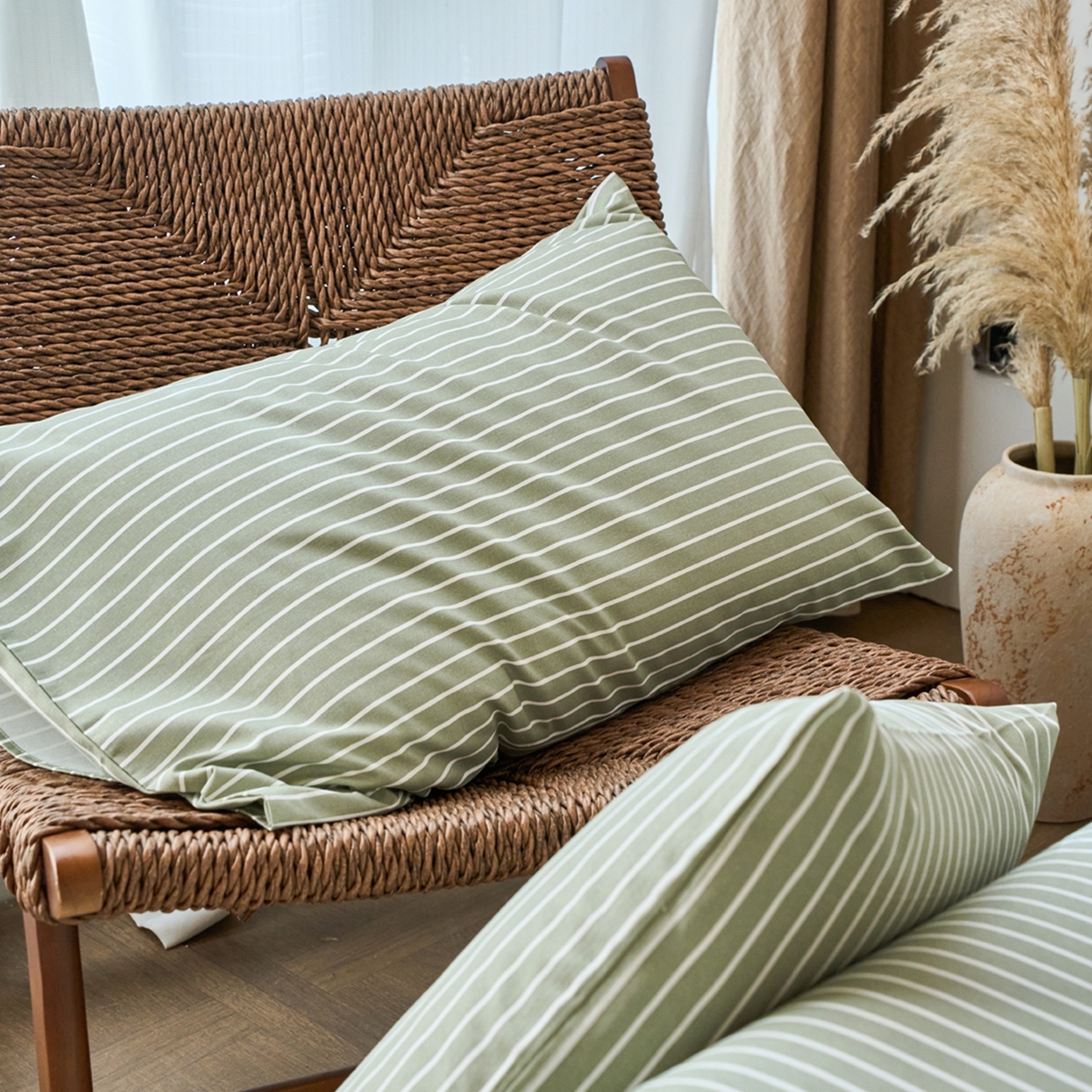 91家纺网 家纺一手货源 找家纺 春皖家纺 2026新款全棉老粗布普通款单枕套枕套单件 细川-绿